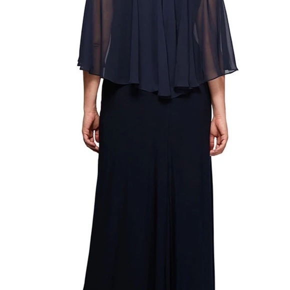 Alex Evenings Cold Shoulder Popover Jersey & Chiffon Gown with Beaded Neckline - Picture 3 of 7